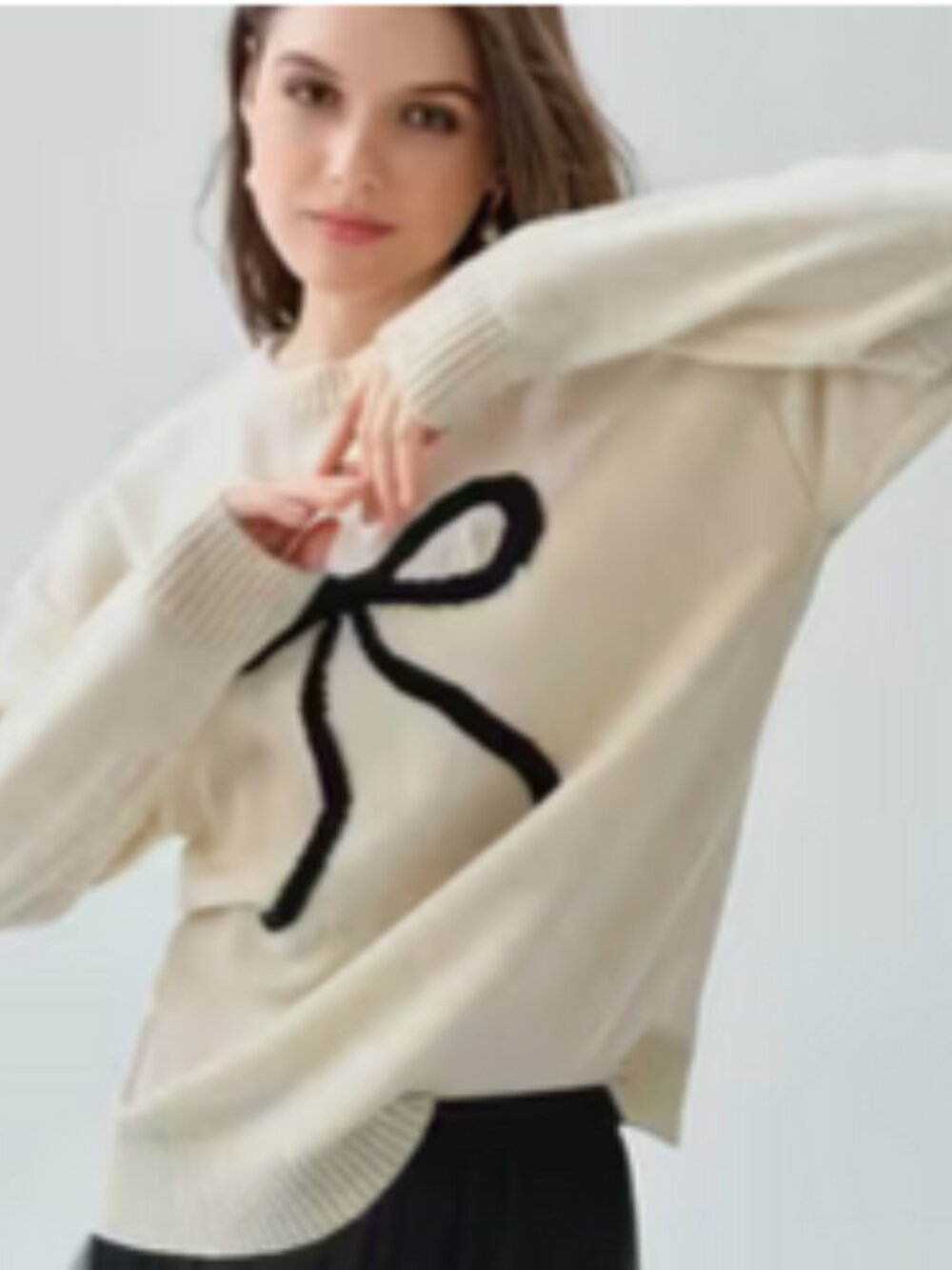 Ribbon Design Crew Neck Pullover Sweater